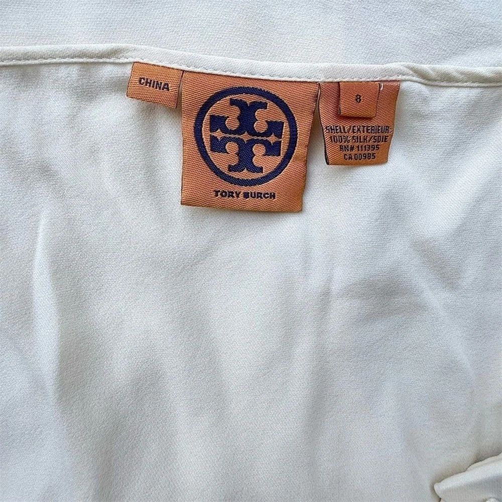 Tory Burch Ivory Crepe Silk Tank Top Womens 8 3D Square Detail Sleeveless Blouse